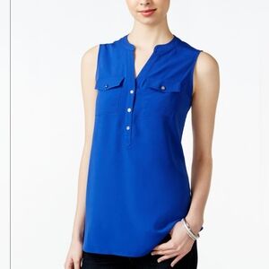 Apt. 9 Royal Blue Sheer Flowy Sleeveless Button Detail Top Small